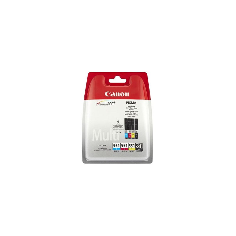 Canon CLI-551 multipack (CMYK) + PP-201 fotopapier 50x, CLI-551/PP-201, foto papier, pojemność 4x7ml typ połysk, 6508B005, biały