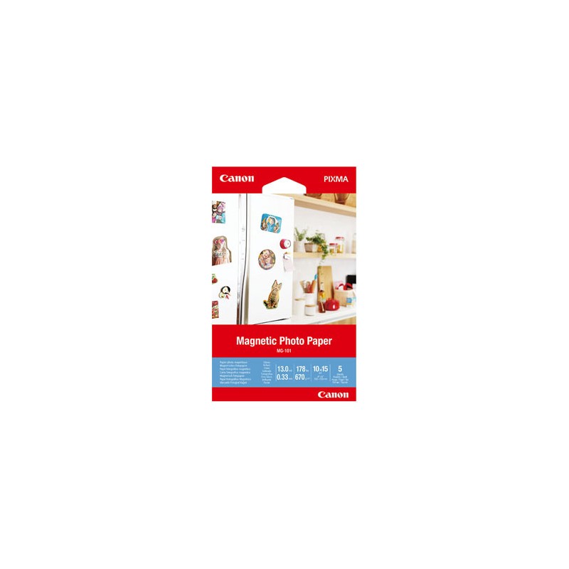 Canon Magnetic Photo Paper (magnetyczny), MG-101, foto papier, połysk, 3634C002, biały, Canon PIXMA, 10x15cm, 4x6", 670 g/m2, 5 