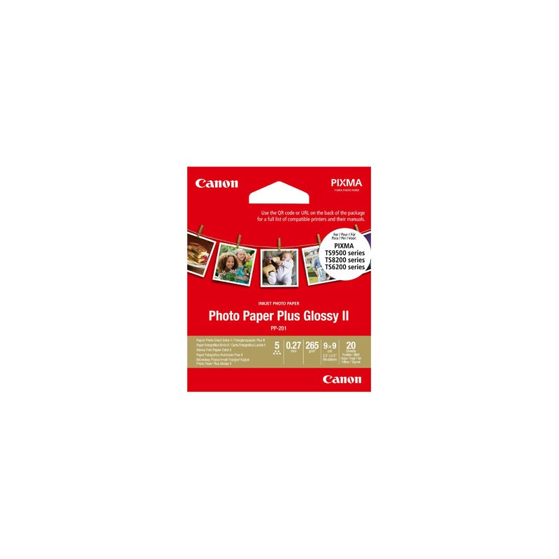 Canon Photo Paper Plus II, PP-201, foto papier, połysk, kwadratowy typ 2311B070, biały, PIXMA TS9500, TS8200 a TS6200, 8.89x8.89