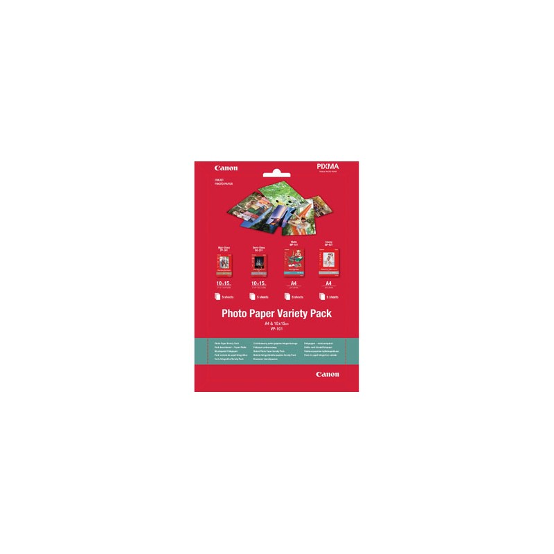Canon Photo Paper Variety Pack VP-101, VP-101, foto papier, 5x PP201, 5x SG201 (10x15cm), 5x MP101, 5x GP501 ( typ połysk, 0775B