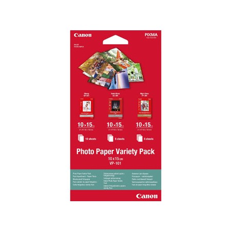 Canon Photo Paper Variety Pack VP-101, VP-101, foto papier, 5x PP201, 5x SG201, 10x GP501 typ połysk, 0775B078, biały, 10x15cm, 