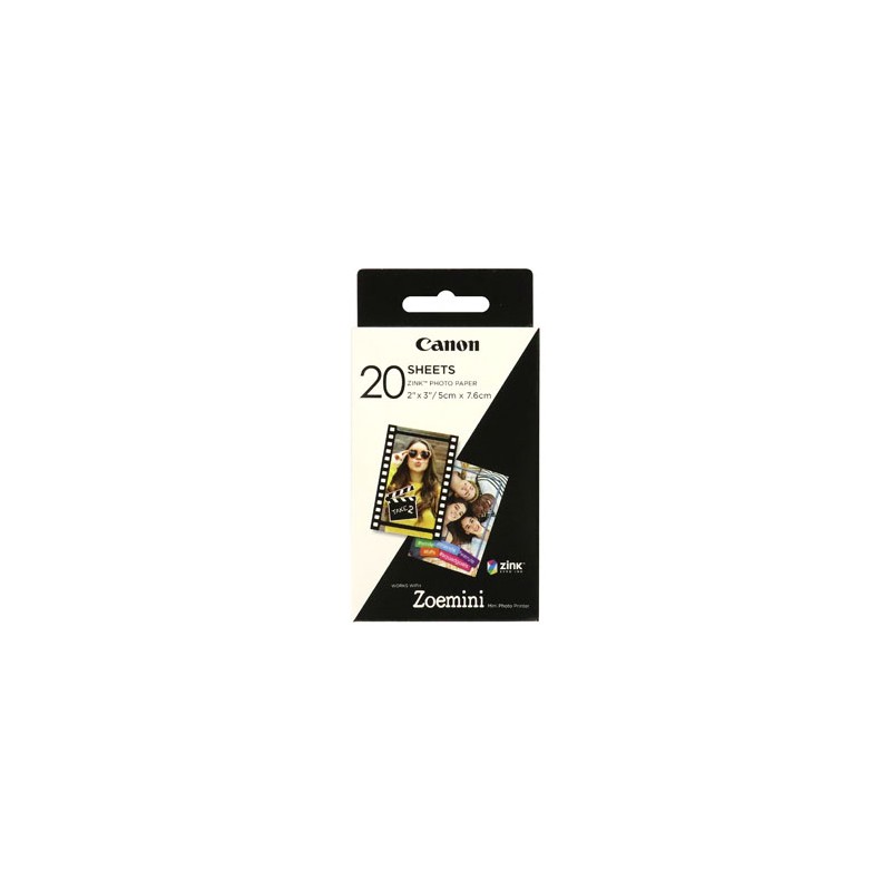 Canon ZINK Photo Paper, ZINK, foto papier, bez marginesu typ połysk, Zero Ink typ 3214C002, biały, 5x7,6cm, 2x3", 20 szt., termo