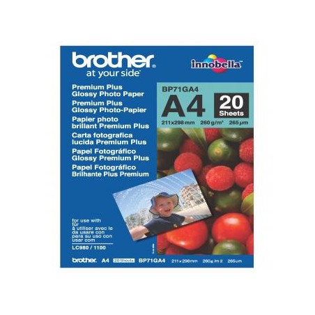 Brother Glossy Photo Paper, BP71GA4, foto papier, połysk, biały, A4, 260 g/m2, 20 szt., atrament