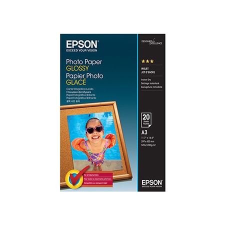 Epson Glossy Photo Paper, C13S042536, foto papier, połysk, biały, Stylus Color, Photo, Pro, A3, 200 g/m2, 20 szt., atrament