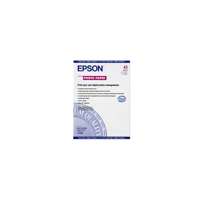 Epson Glossy Photo Paper, C13S041142, foto papier, połysk, biały, Stylus Pro 5000, Photo EX, A3, 194 g/m2, 20 szt., atrament
