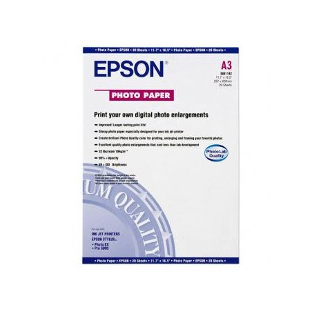 Epson Glossy Photo Paper, C13S041142, foto papier, połysk, biały, Stylus Pro 5000, Photo EX, A3, 194 g/m2, 20 szt., atrament