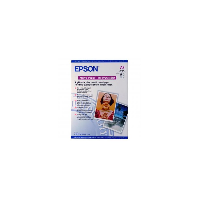 Epson Matte Paper Heavyweight, C13S041261, foto papier, matowy, silny typ biały, Stylus Photo 1270, 1290, A3, 167 g/m2, 50 szt.,