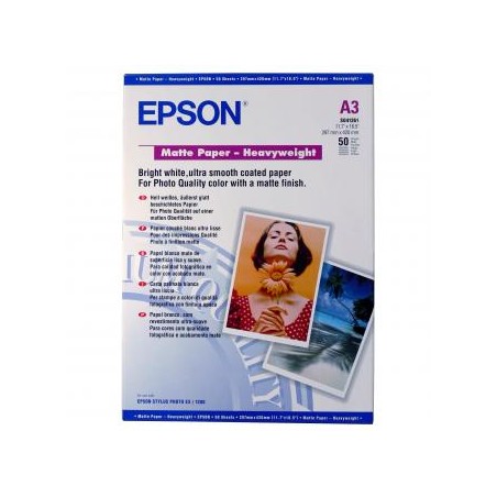 Epson Matte Paper Heavyweight, C13S041261, foto papier, matowy, silny typ biały, Stylus Photo 1270, 1290, A3, 167 g/m2, 50 szt.,