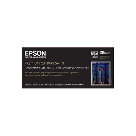 Epson 330/6.1/PremierArtt WaterResistant Canvas Satin Roll, satynowy, 13", C13S041845, 350 g/m2, papier, 330mmx 6.1m, biały, do 