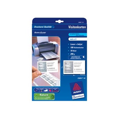 Avery Zweckform wizytówki, matowe, białe, A4, 200 g/m2, 85x54mm, 10 arkusza, do drukarek laserowych i atramentowych, O