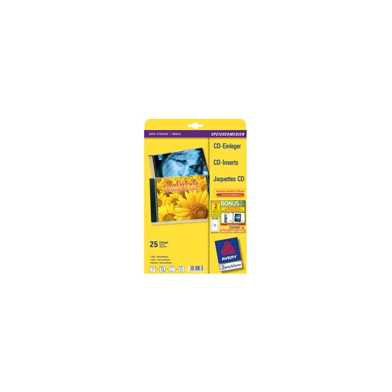 Avery Zweckform Papierowa okładka CD, biały, 151 x 118 mm, 25 arkusza, do drukarek atramentowych, O