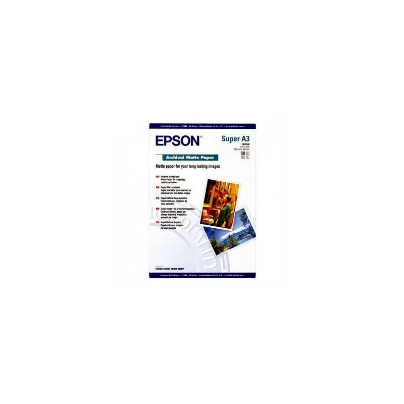 Epson Archival Matte Paper, biała, 50, szt. szt., C13S041340, do drukarek atramentowych, 330x480mm (A3+), A3+, 192 g/m2