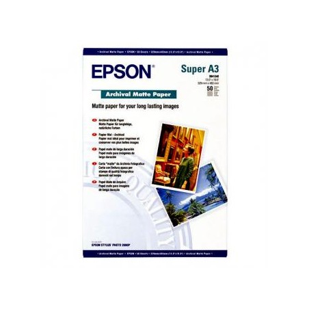 Epson Archival Matte Paper, biała, 50, szt. szt., C13S041340, do drukarek atramentowych, 330x480mm (A3+), A3+, 192 g/m2
