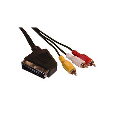 Video Kabel SCART M - 3x CINCH M, 3m, przełącznik IN / OUT, czarny