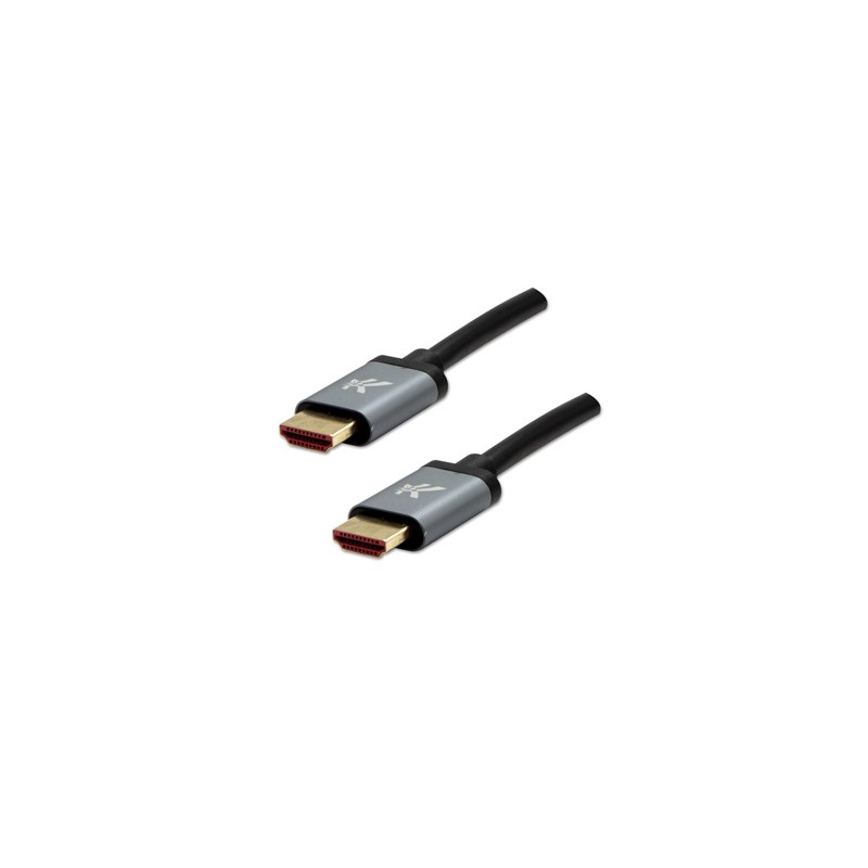 Video Kabel HDMI M - HDMI M, HDMI 2.1 - Ultra High Speed, 2m, pozłacane złącza, aluminiowa obudowa,, szary, Logo 8K@60Hz, 48Gb/s