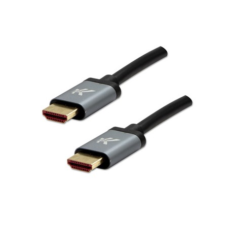 Video Kabel HDMI M - HDMI M, HDMI 2.1 - Ultra High Speed, 2m, pozłacane złącza, aluminiowa obudowa,, szary, Logo 8K@60Hz, 48Gb/s