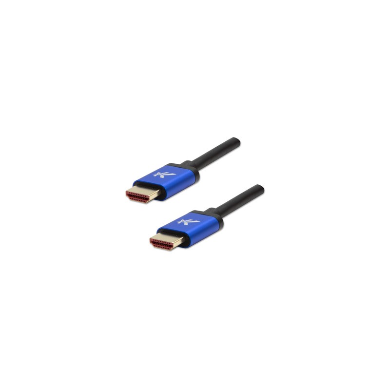 Video Kabel HDMI M - HDMI M, HDMI 2.1 - Ultra High Speed, 2m, pozłacane złącza, aluminiowa obudowa,, niebieski, Logo 8K@60Hz, 48