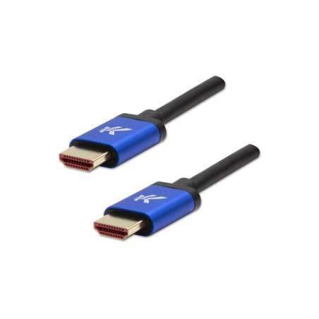 Video Kabel HDMI M - HDMI M, HDMI 2.1 - Ultra High Speed, 2m, pozłacane złącza, aluminiowa obudowa,, niebieski, Logo 8K@60Hz, 48