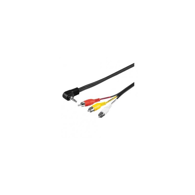 Audio/Video kabel Jack (3,5mm) M - 3x CINCH M, 1.5m, 4-polowy (combo) jack 90°, czarny, Logo blister, EOL
