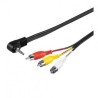 Audio/Video kabel Jack (3,5mm) M - 3x CINCH M, 1.5m, 4-polowy (combo) jack 90°, czarny, Logo blister, EOL