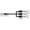 Audio/Video kabel Jack (3,5mm) M - 3x CINCH M, 1.5m, 4-polowy (combo) jack 90°, czarny, Logo blister, EOL