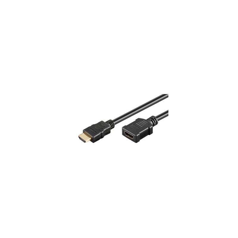 Przedłużacz do kabli video HDMI M - HDMI F, HDMI 2.0 - Premium High Speed, 0,5m, pozłacane złącza, czarny