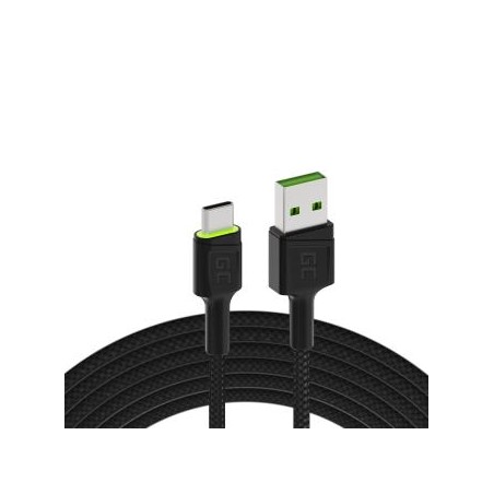 Green Cell kabel Ray USB kabel - USB-C 120cm z green LED backlight i support szybkie ładowania Ultra Charge, QC 3.0