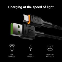 Green Cell kabel Ray USB-A - microUSB Orange LED 200cm z support do Ultra Charge QC3.0 szybkie ładowania