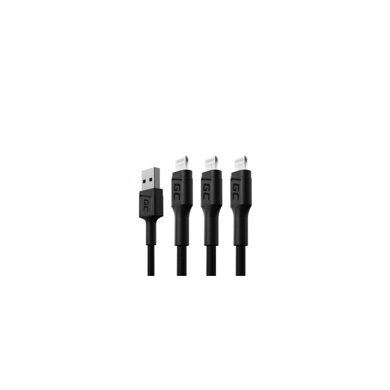 Zestaw 3x Green Cell kabel GC Ray USB - Lightning 120cm do iPhone, iPad, iPod, biała LED, szybkie ładowania