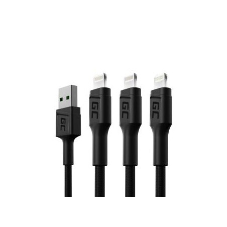 Zestaw 3x Green Cell kabel GC Ray USB - Lightning 120cm do iPhone, iPad, iPod, biała LED, szybkie ładowania