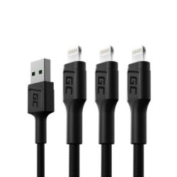 Zestaw 3x Green Cell kabel GC Ray Lightning 200cm z biała LED, szybkie ładowania Apple 2.4A