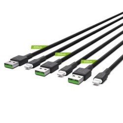 Zestaw 3x Green Cell kabel GC Ray Lightning 200cm z biała LED, szybkie ładowania Apple 2.4A