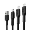 Zestaw 3x Green Cell kabel GC Ray USB - Lightning 30cm, 120cm, 200cm do iPhone, iPad, iPod, biała LED, szybkie ładowania