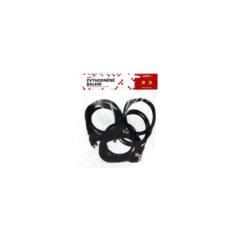Logo USB kabel (2.0), USB A M - USB B (M), 3m, czarny, 10-pack, cena za 1 szt.