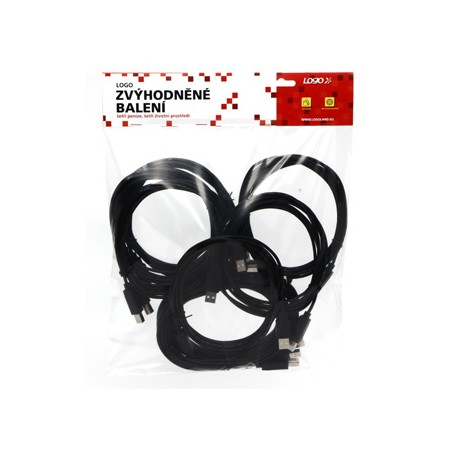 Logo USB kabel (2.0), USB A M - USB B (M), 3m, czarny, 10-pack, cena za 1 szt.