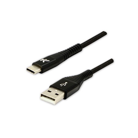 Logo USB kabel (2.0), USB A M - USB C (M), 1m, 480 Mb/s, 5V/3A, czarny, box, oplot nylonowy, aluminiowa osłona złącza, EOL