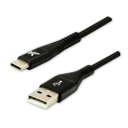 Logo USB kabel (2.0), USB A M - USB C (M), 2m, 480 Mb/s, 5V/3A, czarny, box, oplot nylonowy, aluminiowa osłona złącza, EOL