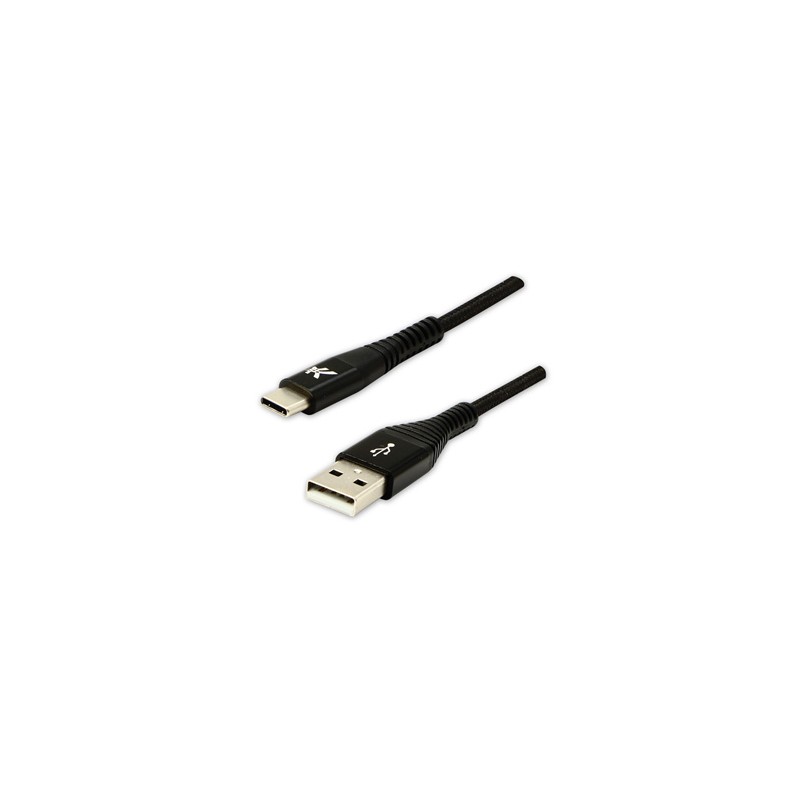 Logo USB kabel (2.0), USB A M - USB C (M), 2m, 480 Mb/s, 5V/3A, czarny, box, oplot nylonowy, aluminiowa osłona złącza, EOL