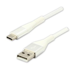 Logo USB kabel (2.0), USB A M - USB C (M), 2m, 480 Mb/s, 5V/3A, biały, box, oplot nylonowy, aluminiowa osłona złącza, EOL
