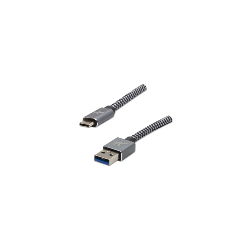 Logo USB kabel (3.2 gen 1), USB A M - USB C (M), 1m, 5 Gb/s, 5V/3A, szary, box, metalowy oplot, aluminiowa osłona złącza, EOL