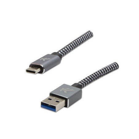 Logo USB kabel (3.2 gen 1), USB A M - USB C (M), 1m, 5 Gb/s, 5V/3A, szary, box, metalowy oplot, aluminiowa osłona złącza, EOL