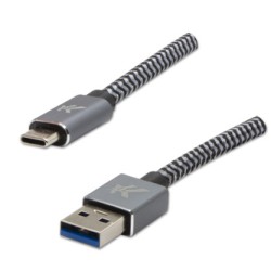 Logo USB kabel (3.2 gen 1), USB A M - USB C (M), 2m, 5 Gb/s, 5V/2A, szary, box, metalowy oplot, aluminiowa osłona złącza, EOL