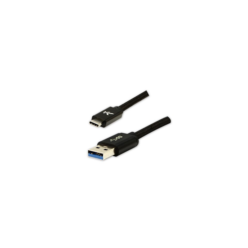Logo USB kabel (3.2 gen 1), USB A M - USB C (M), 1m, 5 Gb/s, 5V/3A, czarny, box, oplot nylonowy, aluminiowa osłona złącza, EOL