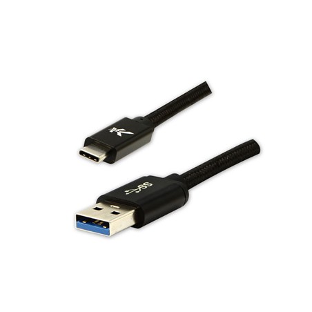Logo USB kabel (3.2 gen 1), USB A M - USB C (M), 1m, 5 Gb/s, 5V/3A, czarny, box, oplot nylonowy, aluminiowa osłona złącza, EOL