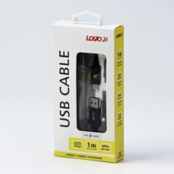 Logo USB kabel (3.2 gen 1), USB A M - USB C (M), 1m, 5 Gb/s, 5V/3A, czarny, box, oplot nylonowy, aluminiowa osłona złącza, EOL
