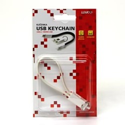 Logo USB kabel (2.0), USB A M - microUSB (M), 0.2m, biały, blister, breloczek na klucze, EOL
