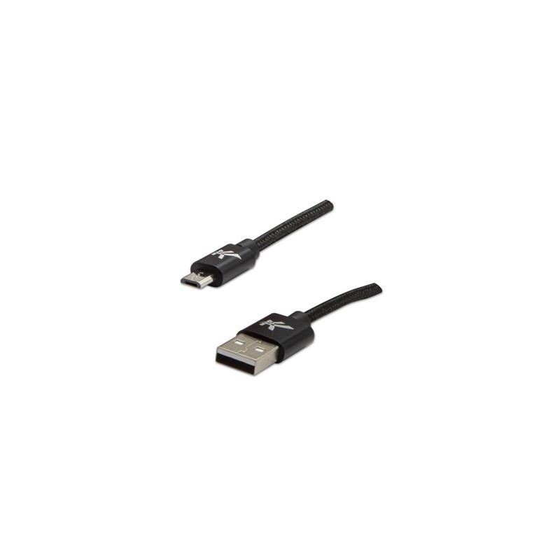Logo USB kabel (2.0), USB A M - microUSB (M), 1m, 480 Mb/s, 5V/2A, czarny, box, oplot nylonowy, aluminiowa osłona złącza, EOL