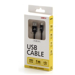 Logo USB kabel (2.0), USB A M - microUSB (M), 1m, 480 Mb/s, 5V/2A, czarny, box, oplot nylonowy, aluminiowa osłona złącza, EOL