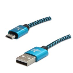 Logo USB kabel (2.0), USB A M - microUSB (M), 1m, 480 Mb/s, 5V/2A, niebieski, box, oplot nylonowy, aluminiowa osłona złącza, EOL