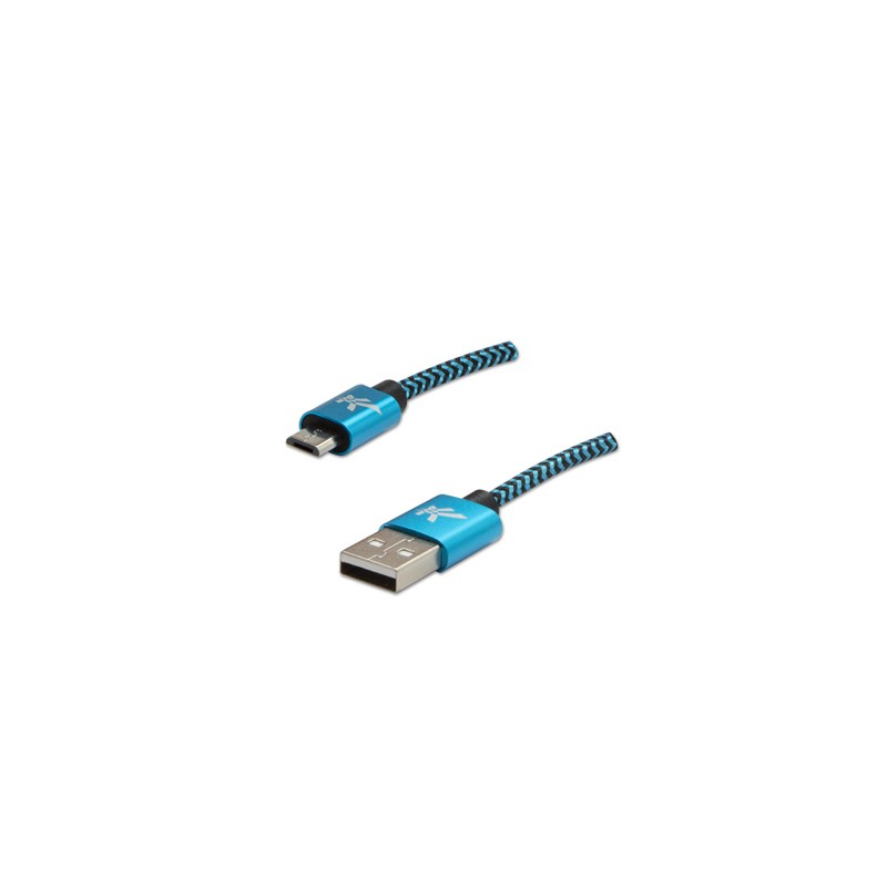 Logo USB kabel (2.0), USB A M - microUSB (M), 1m, 480 Mb/s, 5V/2A, niebieski, box, oplot nylonowy, aluminiowa osłona złącza, EOL
